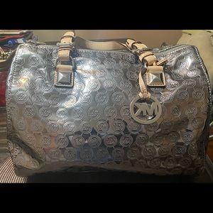 Authentic Large Silver Metallic Michael Kors Bag